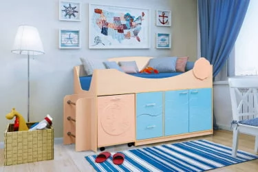 Выдвижная кровать для двоих детей школьника Юниор-12.2 МДФ матовый Дуб молочный/Розовый металлик/Сиреневый металлик