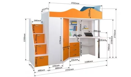 Кровать-стол Пионер 1 (Бодего/Белое дерево)