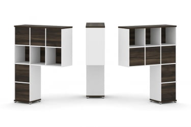 Надставка на стол высокая двухсторонняя + задняя стенка (8 шт.) + блок с 2-мя ящиками (2 шт.) CONCEPT CN.DNV-006 Дуб Мали Белый бриллиант Белый металл