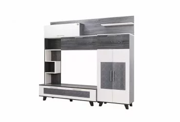 Классическая стенка в гостиную Элена Лайт 1 Ясень Черный Бодега Белый