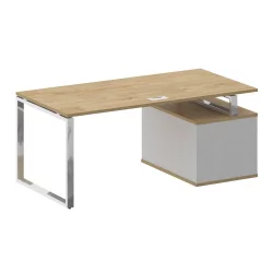 Стол руководителя с опорной тумбой , левый СХИФТ СК.СРТ-180 (Л) Тиквуд Светлый/Белый Бриллиант / SHIFT SK.SRT-180 (L)