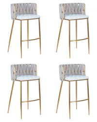 Стул барный ДОБРИН ЕММА ГОЛД (белый ПУ (Т-01), белая ткань (Ф-49)) 4 шт / DOBRIN EMMA GOLD PU (T-01), (F-49))