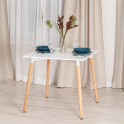 Обеденный стол JOHN (mod. T1003) МДФ/дерево, 80 х 80 х 75 см , White (Белый) / Natural (натуральный)