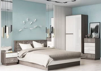 Эстетика Спальня Вид 1 Ясень Анкор Темный/Крем глянец