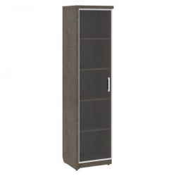 Шкаф узкий со стеклянной дверью левый WOOD&STONE СФ-534581 Бетон Чикаго темный Дрифтвуд