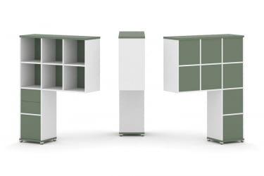 Надставка на стол высокая односторонняя + задняя стенка (8 шт.) + блок с 2-мя ящиками (1 шт.) + блок с 1-м ящиком (1 шт.) CONCEPT CN.ONV-007 Кобо Белый бриллиант Белый металл