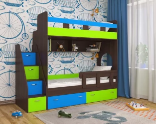 Кровать Юниор 1 (без бортика) Бодего-лайм синий