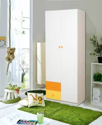 Шкаф 2-х дверный комбинированный с ящиками Радуга Белый/Ярко-розовый/Синий