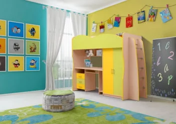 Детский уголок Юниор-3.1 Дуб молочный/Лайм/Желтый