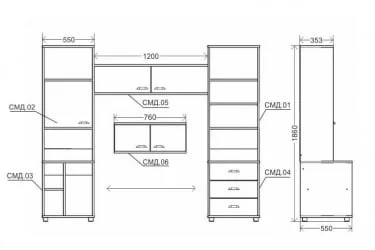 Стеллаж открытый с тумбой и ящиками Modul 4 Яблоня