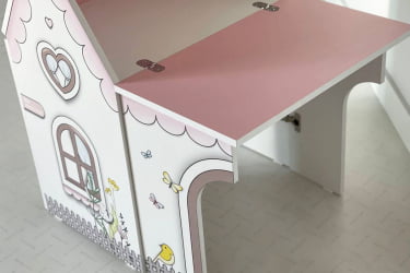 Детский стол Домик MK-0017 Белое дерево/розовый