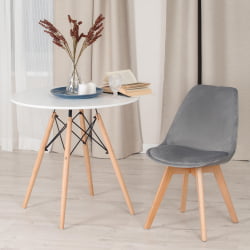 Стул TULIP SOFT (mod. 74) вельвет/дерево , 54 х 47 х 83 см , светло-серый (HLR19)/натуральный