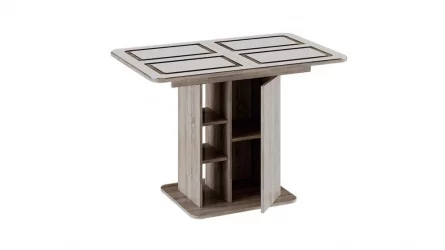 Раздвижной стол Мюнхен тип 1 Дуб Сонома трюфель/Стекло бежевое с рисунком