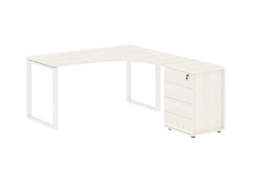 Стол эргономичный с тумбой правый EDIS EQCET 1518 R Ясень Траун Белый