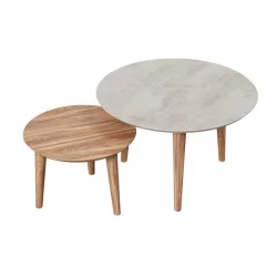 Комплект журнальных столов Тип 6 высокий и низкий Орех фактурный Бетон светлый