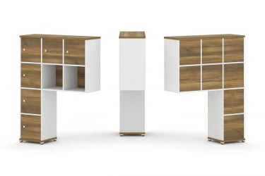 Надставка на стол высокая односторонняя + задняя стенка (8 шт.) + распашной фасад (6 шт.) CONCEPT CN.ONV-009 Сандал Янтарный Белый бриллиант Белый металл