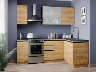 Тумба кухонная 400 с 2 ящиками ЛЮКС (4) Шервуд ЛД 281.590.000.012 Черная Дуб золотой