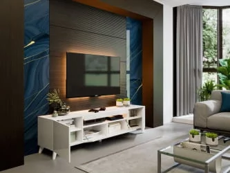 Тумба под ТВ Бруклин 1800 с опорами Белый глянец