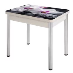 Стол поворотно-раскладной 1,2 Ника, СТЕКЛО, опоры D50 круглые ХРОМ, Беленый дуб/R041