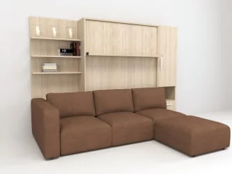 Шкаф-диван-кровать Смарт 1 правый с полкой и пуфом 1400 Ясень шимо темный