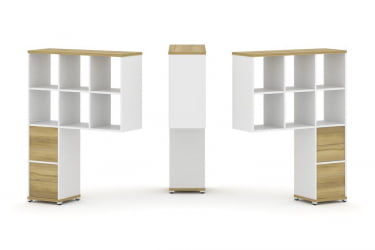 Надставка на стол высокая двухсторонняя + задняя стенка (2 шт.) + блок с 2-мя ящиками (2 шт.) CONCEPT CN.DNV-008 Дуб Винченцо Белый бриллиант Белый металл