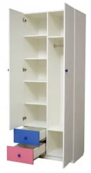 Синий шкаф комбинированный с ящиками, зеркалом и фотопечатью Совята 2.2 Белый/Ярко-розовый/Синий