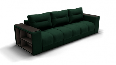 Диван Барон- 2 трансформер угловой (ЗР) Цвет фасада: Зеленый; Тип: Левый; Материал фасада: Металл/Велюр