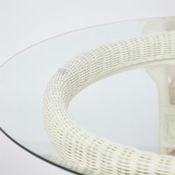 Комплект обеденный ANDREA GRAND (стол со стеклом+6 кресел+ подушки) TCH White (белый), Ткань рубчик, цвет кремовый