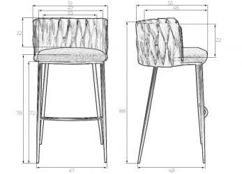 Стул барный DOBRIN AMELIA (серая ткань (F-48), темно-серый винтажный PU (MF-12))