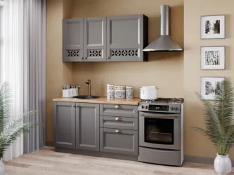 Кухонный гарнитур Амели-3 №6 Черный Оникс серый