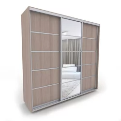 Шкаф-купе трехстворчатый с зеркалом Акцент-Квадро Д 2400х600 Шимо светлый/хром