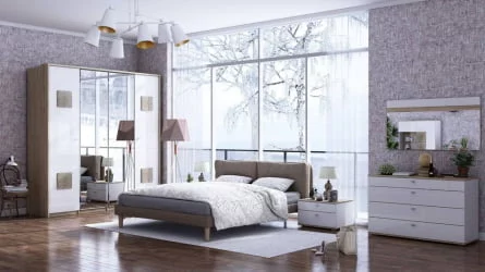 Шкаф трехстворчатый с декоративными накладками Фиджи 002 Дуб Золотой Белый