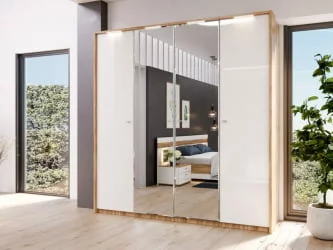 Шкаф четырехстворчатый с 4 зеркалами Фиджи 010 Дуб Золотой Белый