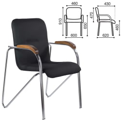 Кресло для приемных BRABIX Samba CF-105 BOX-2 хром каркас накладки орех, кожзам Черный