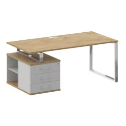 Стол руководителя с опорной тумбой , левый СХИФТ СК.СРТ-180 (Л) Тиквуд Светлый/Белый Бриллиант / SHIFT SK.SRT-180 (L)