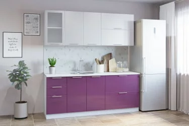 Гарнитур кухонный СОФТ В 2 (врезная мойка) металлик белый/фиолет.