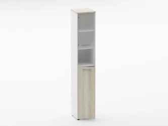 Шкаф 5 узкий верх стеклянная дверь, низ закрытый, с нишей Deka 10.23.20Л Дуб Сантана светлый/Белый