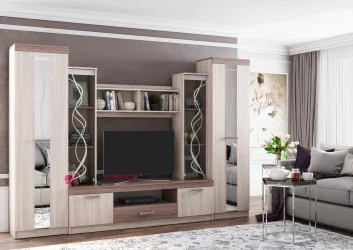 Классическая стенка в гостиную Атлантида 2 Б Ясень шимо темный Ясень шимо светлый