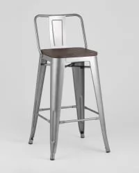 Стул полубарный Tolix Wood со спинкой Серебристый