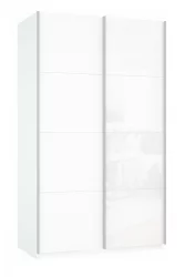 Шкаф-купе двухдверный Прайм 1400 ДСП/Белое стекло Белый снег