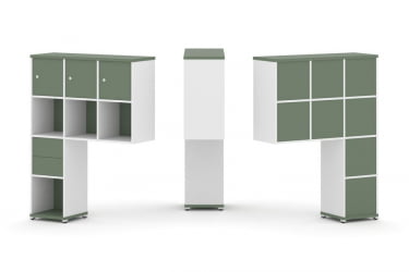 Надставка на стол высокая односторонняя + задняя стенка (8 шт.) + распашной фасад (3 шт.) + блок с 2-мя ящиками (1 шт.) CONCEPT CN.ONV-004 Кобо Белый бриллиант Белый металл