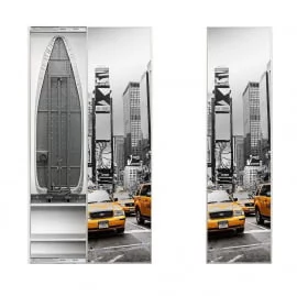 Узкий шкаф в прихожую Iron Box Print (правый, купе) Беленый дуб