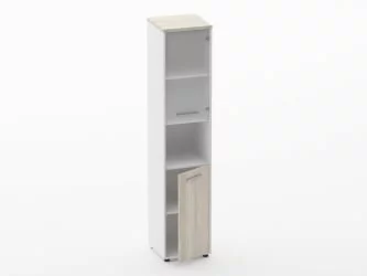 Шкаф 4 узкий верх стеклянная дверь, низ закрытый, с нишей Дека 10.19.18Пр Дуб Сантана светлый/Белый / Deka