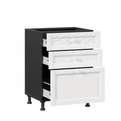 Тумба кухонная 600 с 3 ящиками ЛЮКС (4) Джулия ЛД 284.910.000.080 Черный Белый