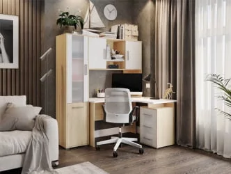 Компьютерный стол с ящиками Лайт 2 Дуб сонома/Белый