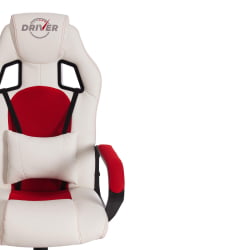 Кресло DRIVER (22) кож/зам/ткань, белый/красный, 36-01/TW-08
