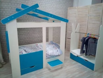 Ящик и ступенька для кровати Теремок Белый-Лазурь