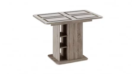 Раздвижной стол Мюнхен тип 1 Дуб Сонома трюфель/Стекло бежевое с рисунком