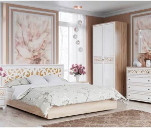 Кровать 1,6 м с подъемным механизмом Мадлен 02 Дуб сонома светлый Ясень белый Серебро