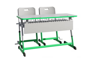 Парта двухместная НОМАД В с ручной регулировкой высоты  с антивандальной  полиуретановой кромкой (рост 4-6) Оливковый/Серый / NOMAD V